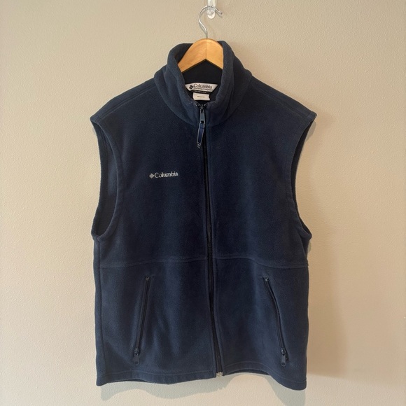 COLUMBIA Men’s Navy Blue Zip Up Fleece Vest Size Medium - Picture 1 of 11